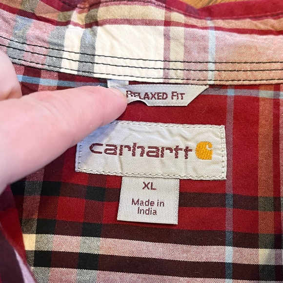 Carhartt relaxed fit men’s plaid button down up shirt pocket red cotton XL - Picture 3 of 9